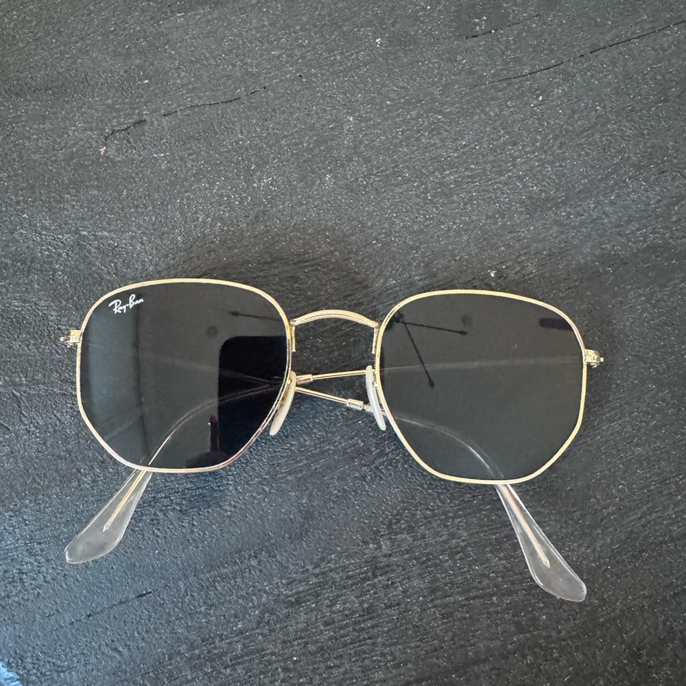Ray-Ban Gold and Black Hexagonal Flat Lenses Sunglasses